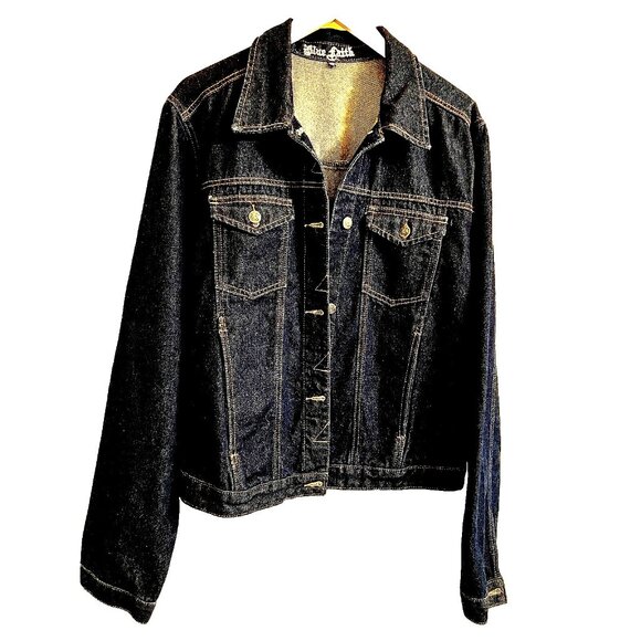 Blue Faith Women Plus Size 2X Button Crop Cotton Denim Blue Jean Jacket Pockets - Picture 1 of 13